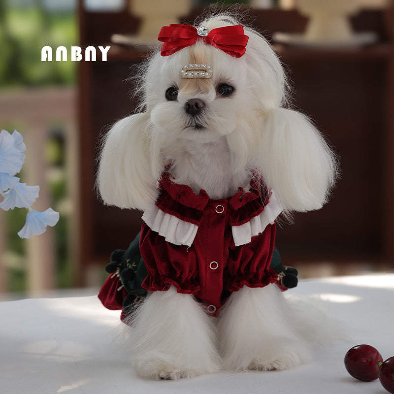 PawsCube - Pet Clothing Autumn Velvet Anti-Hair Loss Puppy Small Dog Skirt Puppy Dog Christmas Dress